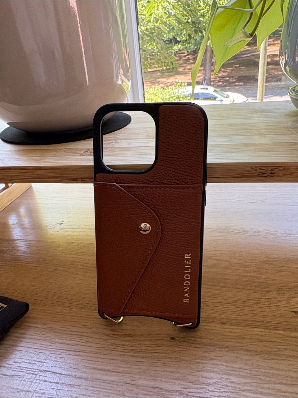 Bandolier Brown Leather Card Wallet Phone Case with Strap Rings